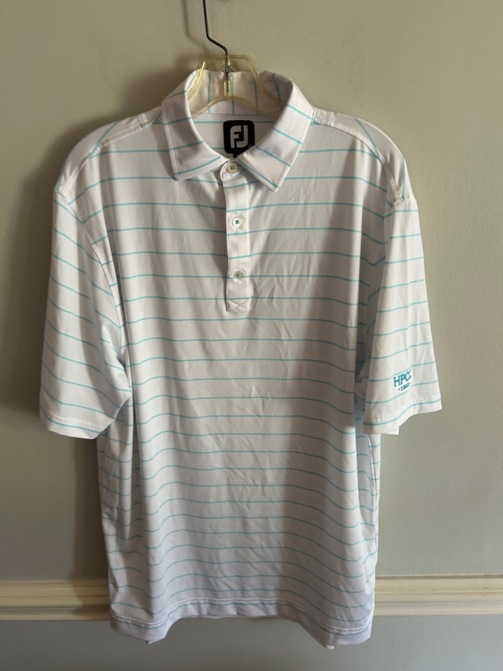 FootJoy White Polo with Aqua Thin Stripes